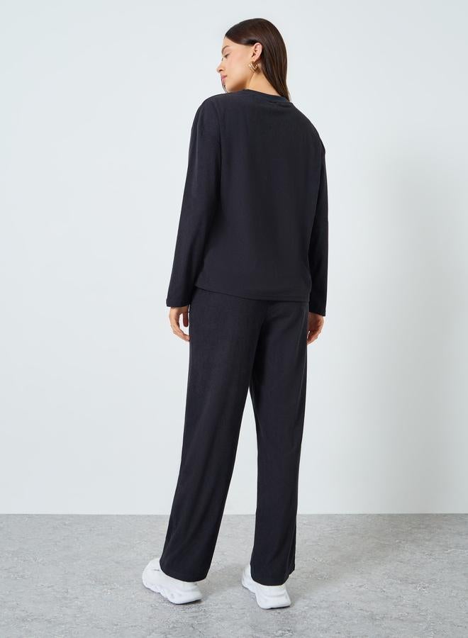 Styli Women Dark Blue Textured Top and Joggers Co-Ords - Image 5